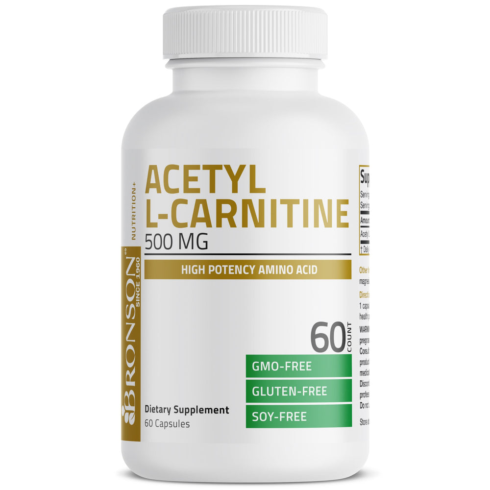 Bronson Acetyl L-Carnitine 500 mg label with supplement facts