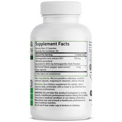 Close-up of Bronson Ashwagandha Extra Strength label showing BioPerine