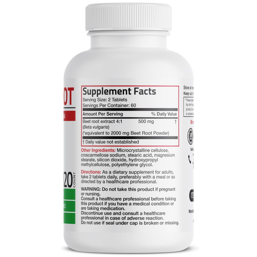 Nutrition facts showing 2000mg beet root per serving