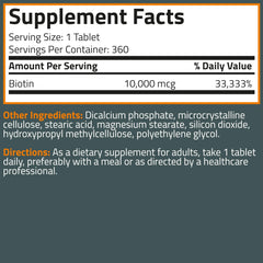 Nutrition facts panel on Bronson Biotin bottle