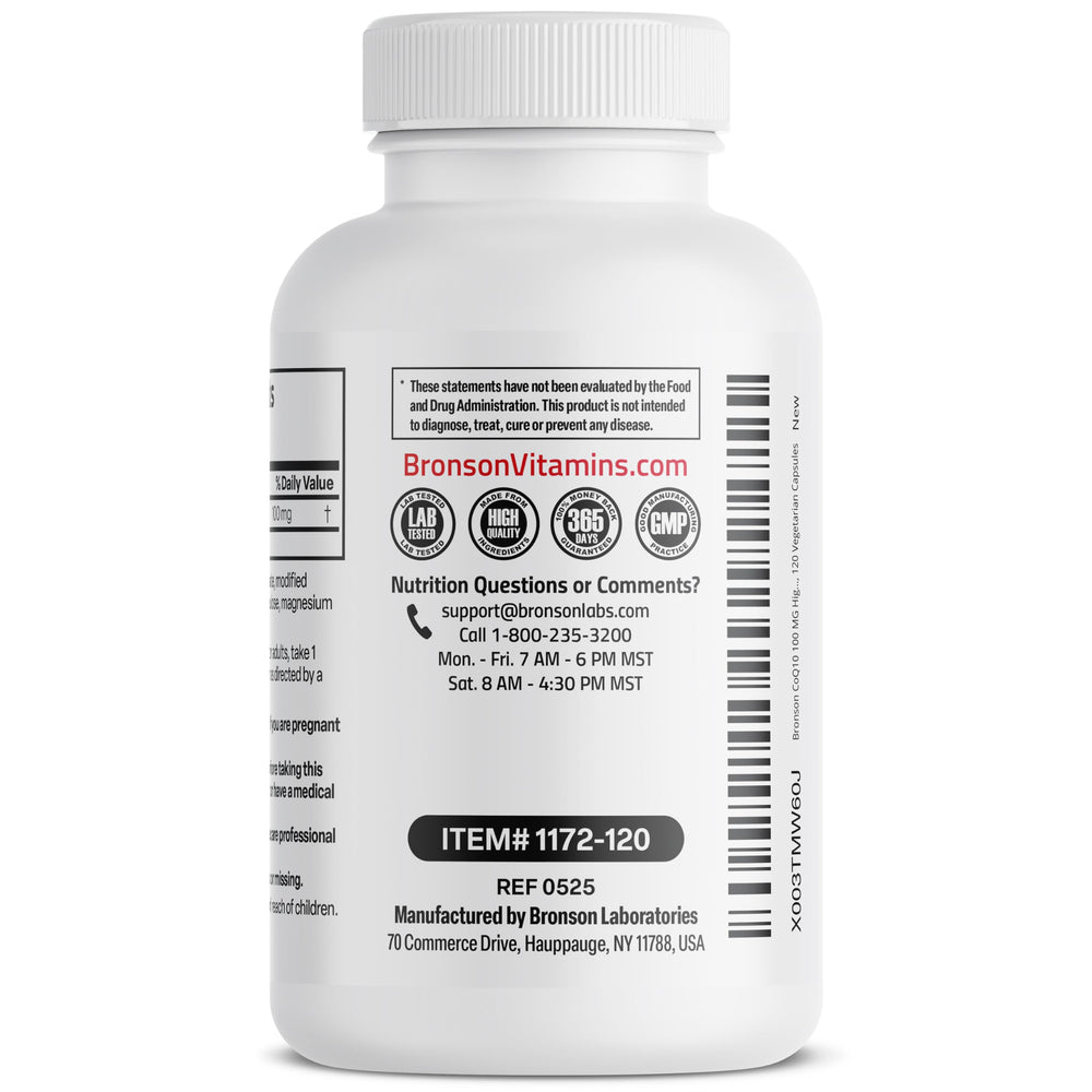 CoQ10 100 mg capsule close-up highlighting vegan formula