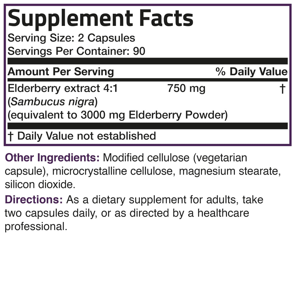 180 vegetarian capsules in the Bronson Elderberry Extra Strength bottle