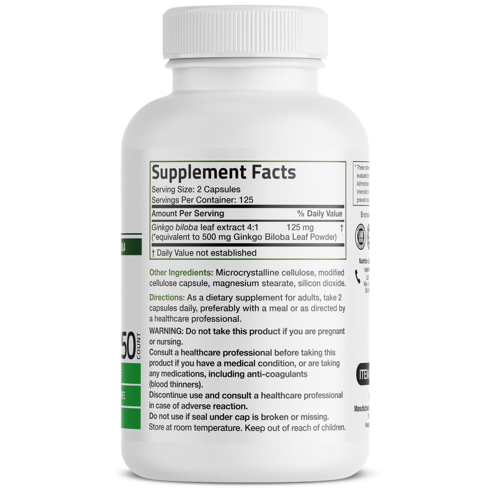Bronson Ginkgo Biloba capsules, 250 vegetarian capsules