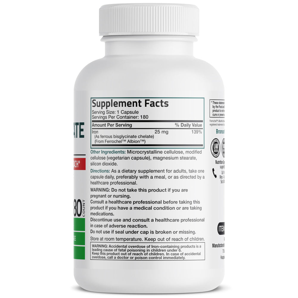 Close-up of Iron Bisglycinate 25 mg capsule