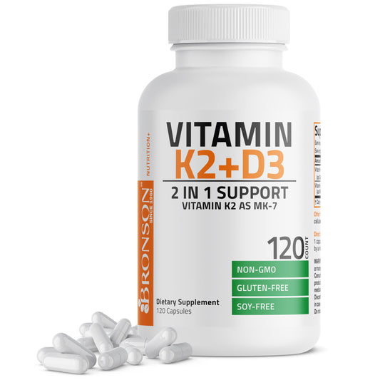 Bronson Vitamin K2 MK-7 with D3 bottle on white background
