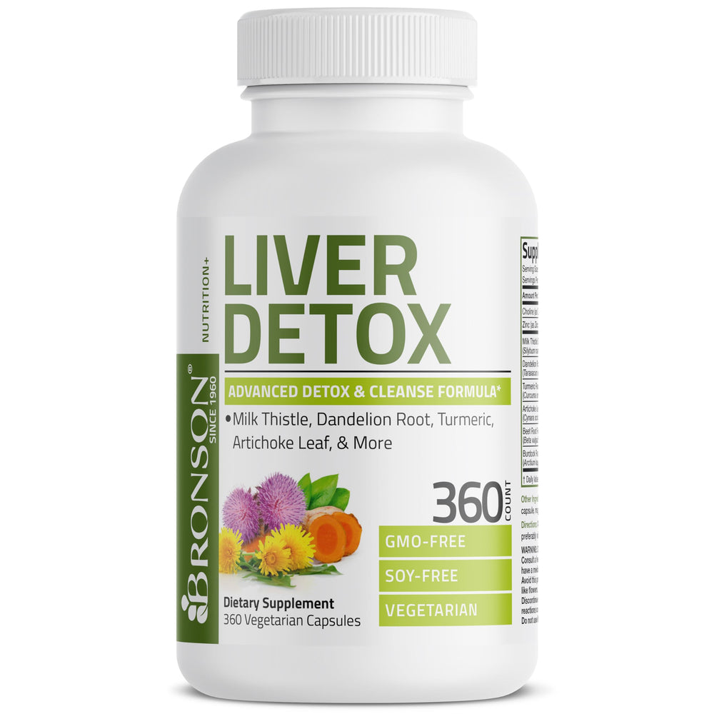 360 Vegetarian Capsules count shown on the Liver Detox bottle