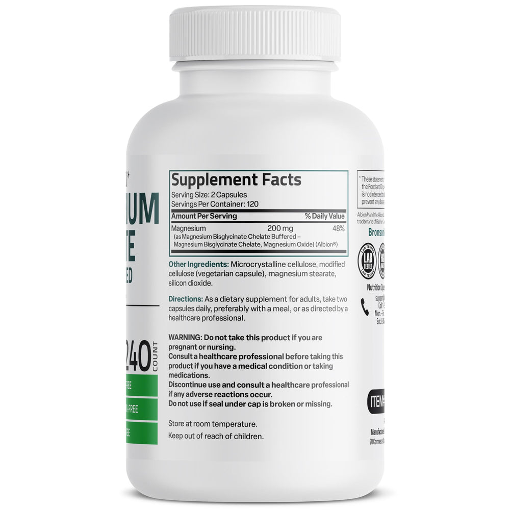 Close-up of Bronson Magnesium Glycinate capsules
