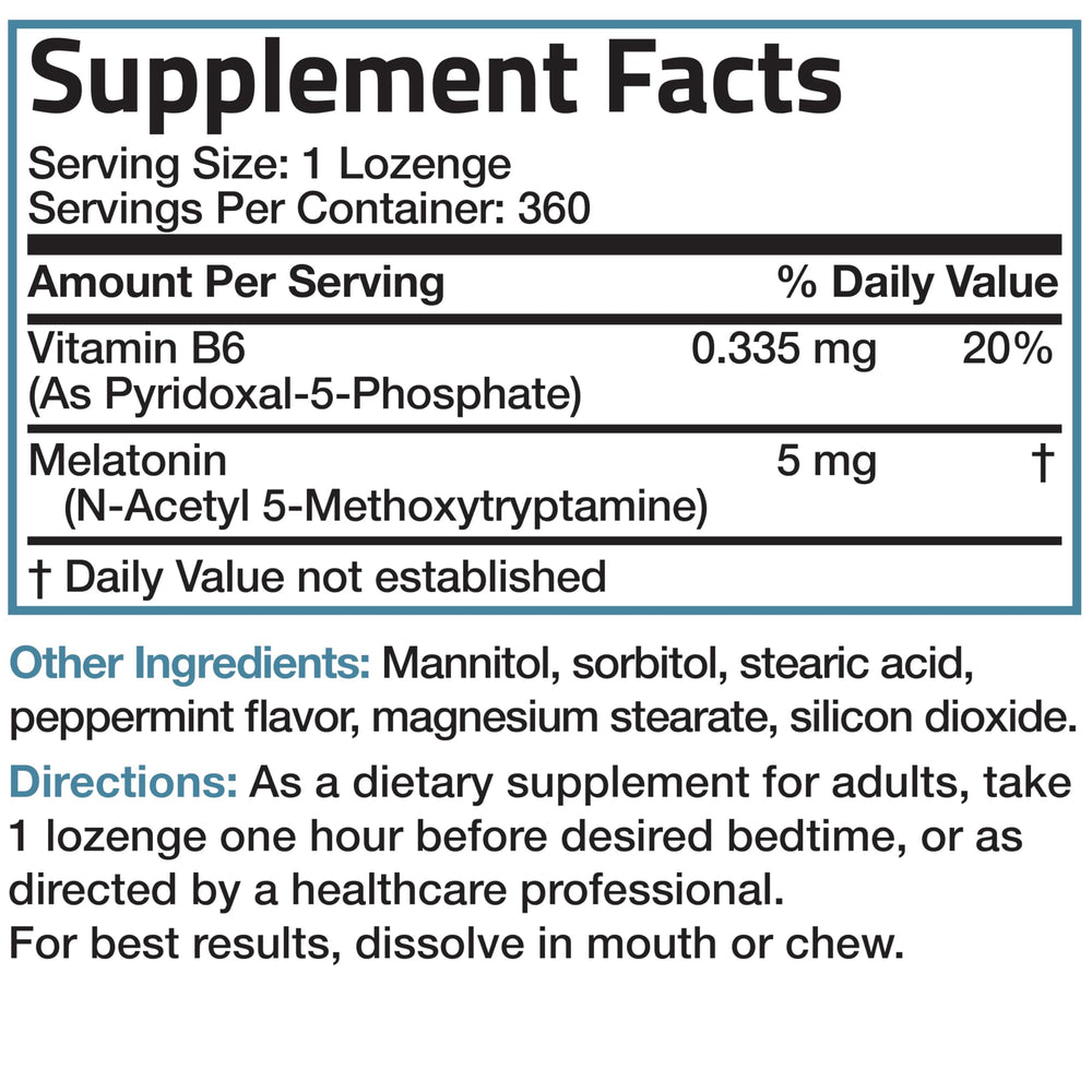 Bronson Melatonin 5mg bottle with 360 vegetarian chewable lozenges