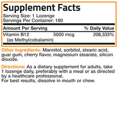 Supplement facts panel for Bronson Methyl B12 5000 mcg