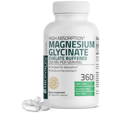 Bronson Magnesium Glycinate 200 mg bottle – 360 vegetarian capsules