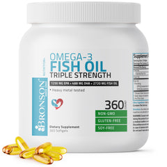 Bronson Omega-3 Fish Oil Triple Strength softgel bottle and label