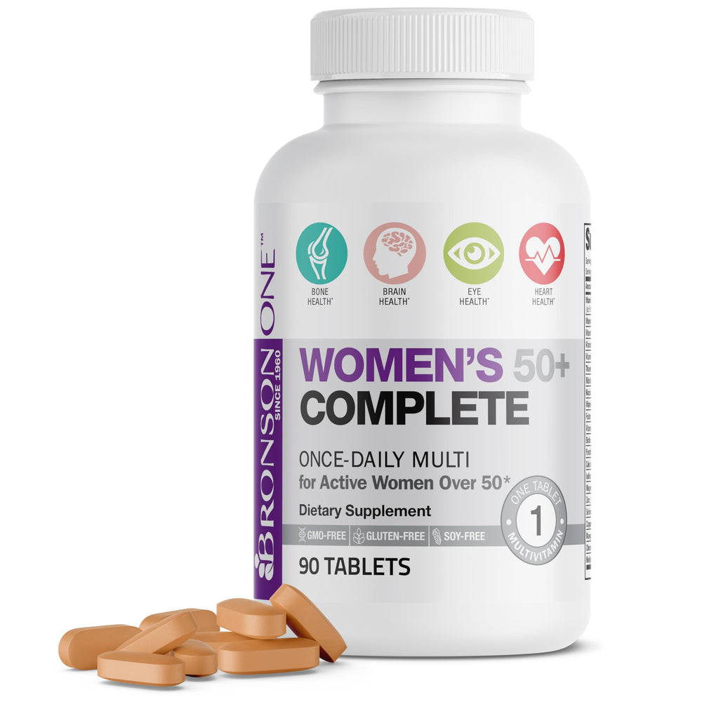 Front view of Bronson ONE Daily Women’s 50+ 90-tablets bottle