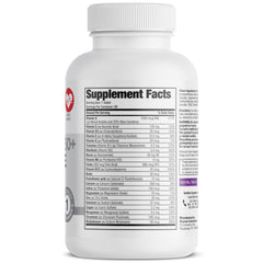 Close-up of label highlighting vitamins and minerals for 50+ women