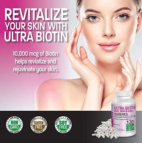 Non-GMO, gluten-free, soy-free Bronson Biotin packaging