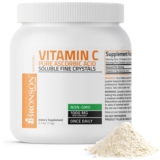 Front view of Bronson Vitamin C Powder 1kg packaging