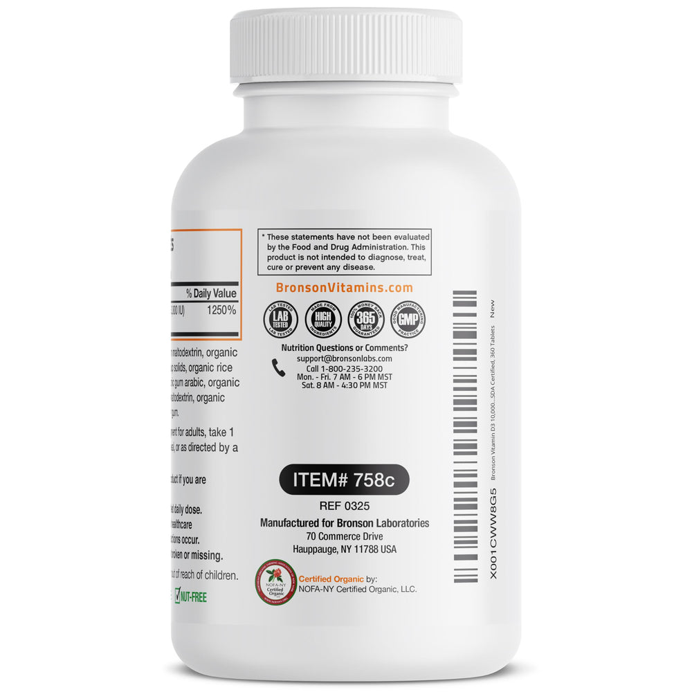 Ingredients and Certifications for Bronson Vitamin D3 Organic