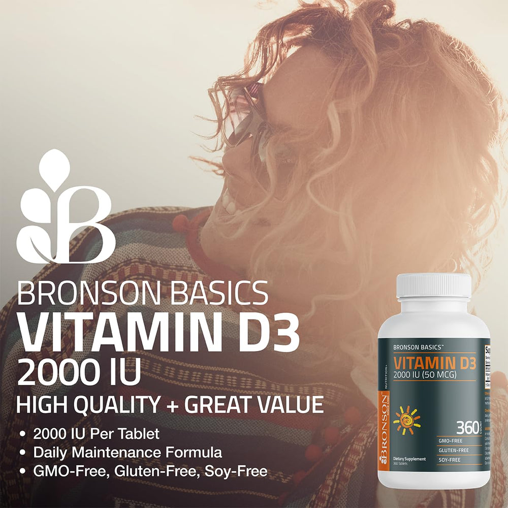 Bronson Vitamin D3 2000 IU bottle on white background
