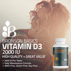 Bronson Vitamin D3 2000 IU bottle on white background