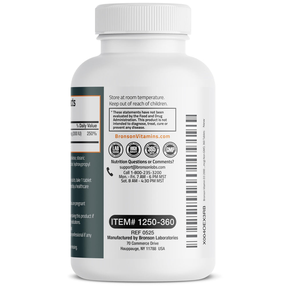 Vitamin D3 2000 IU bottle with dosage information