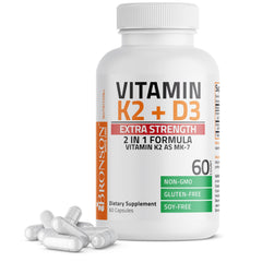Bronson Vitamin K2 MK-7 with D3 bottle on white background