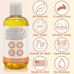 Lymphatic drainage massage oil against a spa backdrop