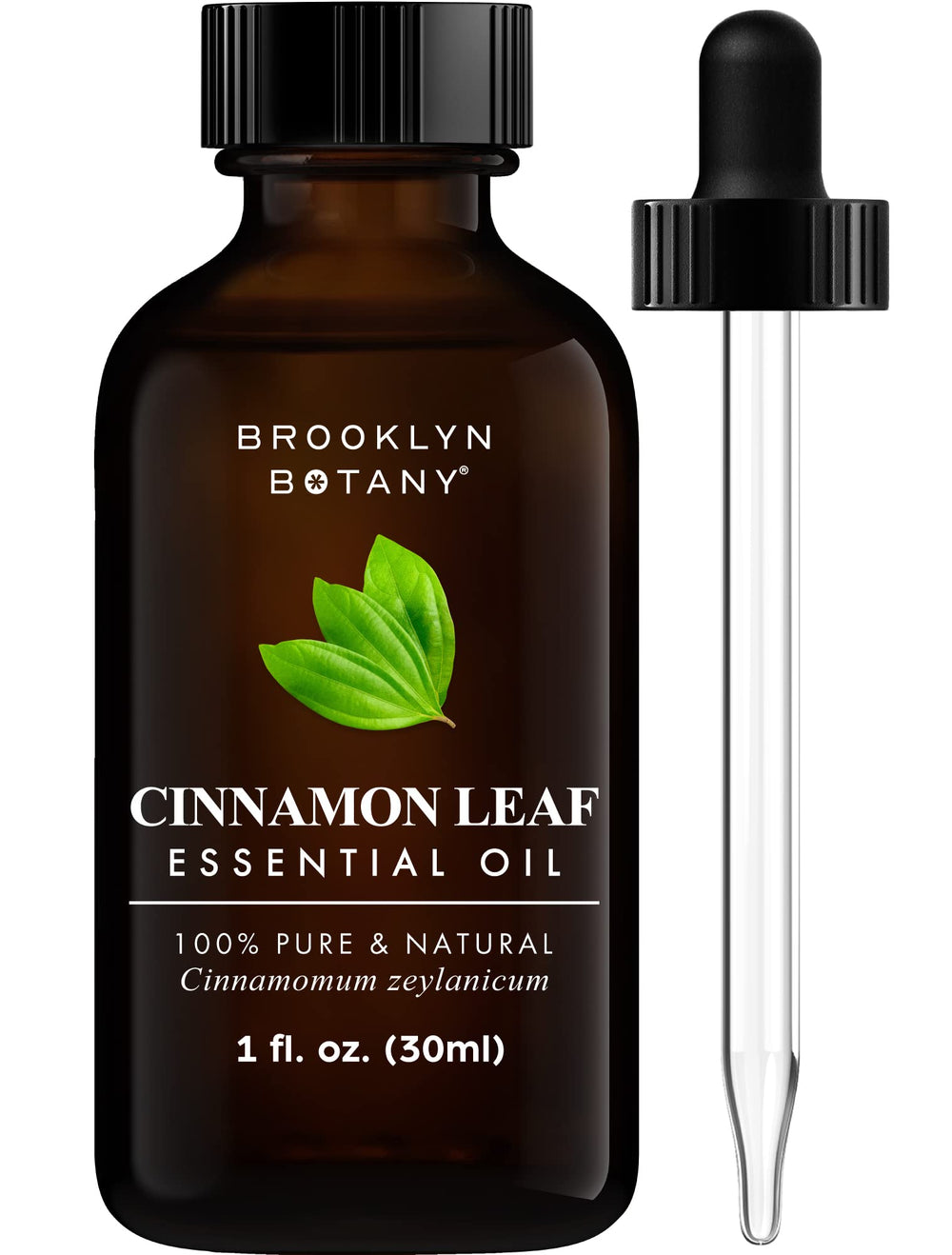 Brooklyn Botany Cinnamon Leaf Essential Oil bottle with dropper, 1 oz