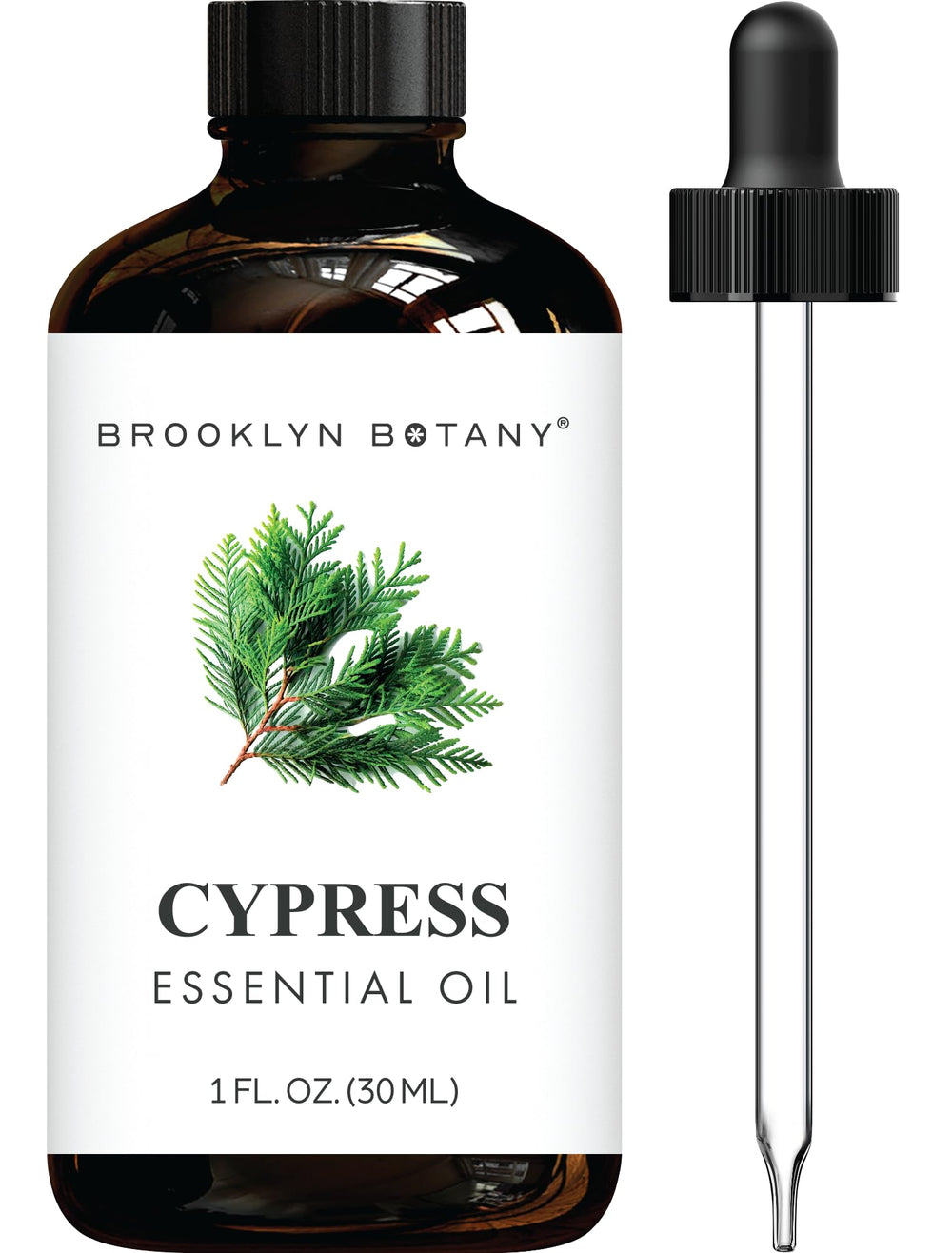 Brooklyn Botany Cypress Essential Oil bottle with dropper
