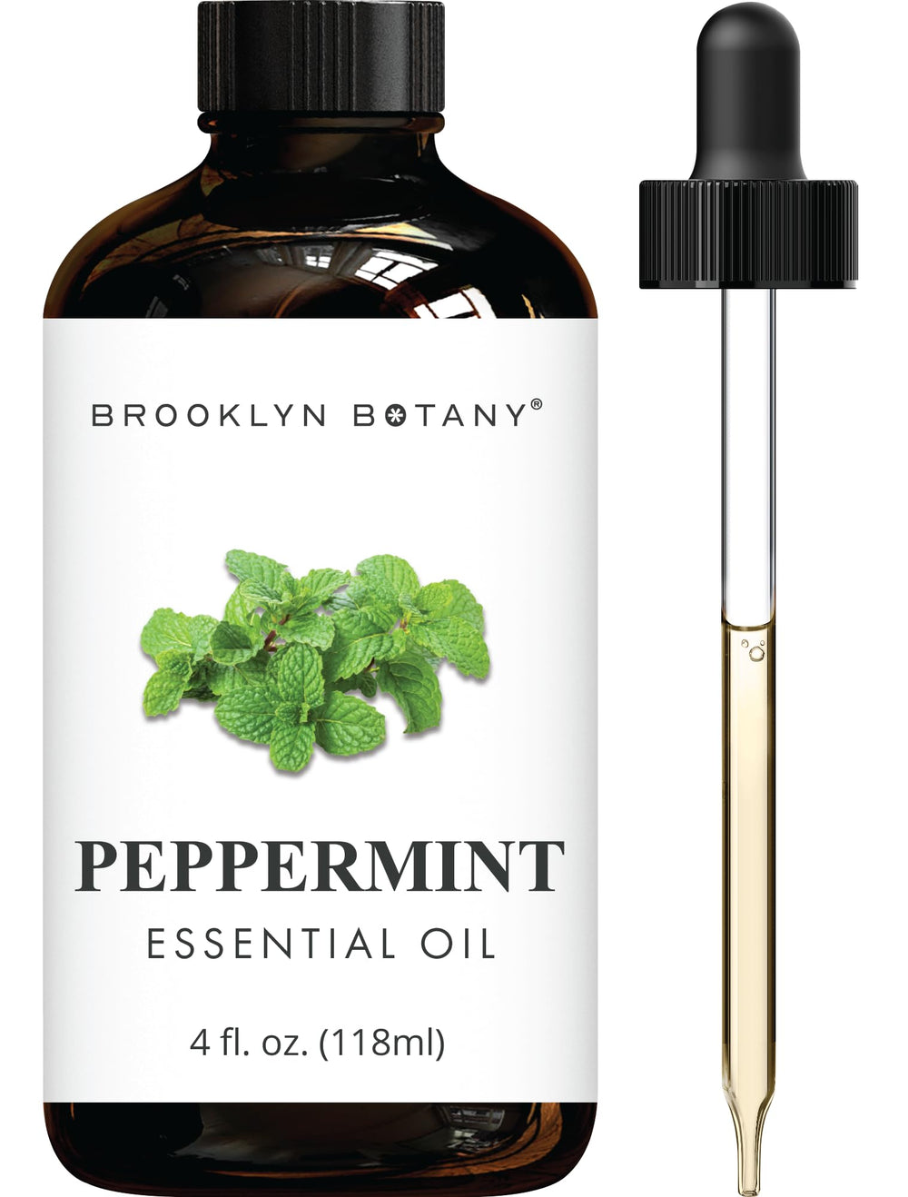 Brooklyn Botany Peppermint essential oil in 4 oz amber bottle