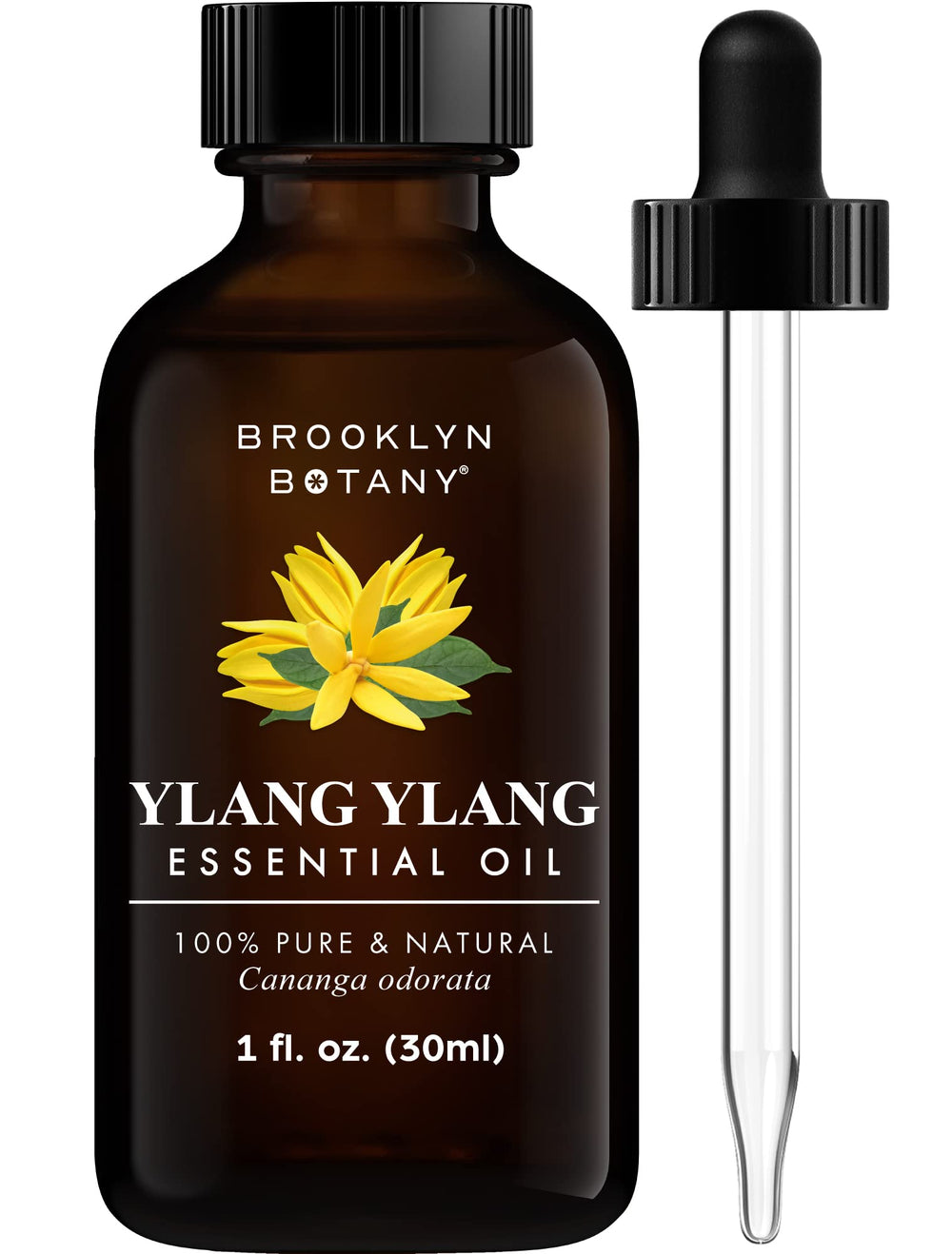 Brooklyn Botany Ylang Ylang essential oil in amber 1 fl oz bottle - front view