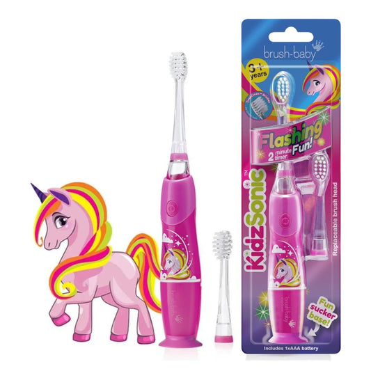 KidzSonic Unicorn toothbrush front view for kids 3+