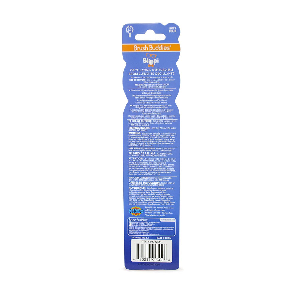 Ergonomic handle on Blippi kids electric toothbrush designed for ages 4-7