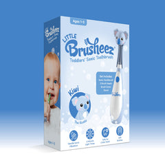Packaging contents and warranty information for Brusheez Toddlers Sonic Toothbrush