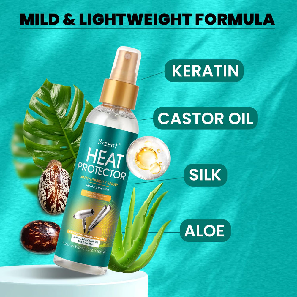 Brzeaf Heat Protection Spray mist being applied to hair.