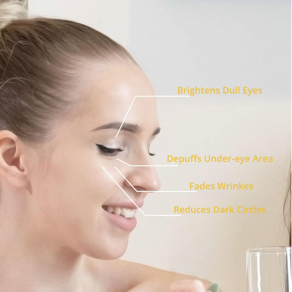 BSMKCL eye cream being gently tapped around the eye area