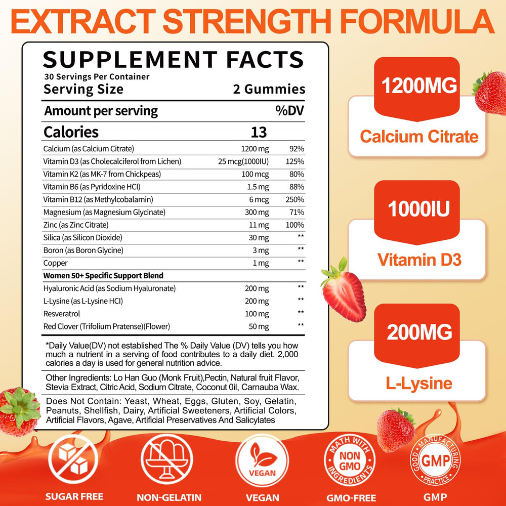 Close-up of strawberry-flavored dual-layer calcium gummies
