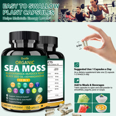 Close-up of 150 capsules per bottle