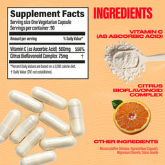 Image highlighting immune support with 500mg Vitamin C and bioflavonoids