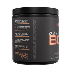 Close-up powder texture of Bucked Up BCAA showing instantized mixability