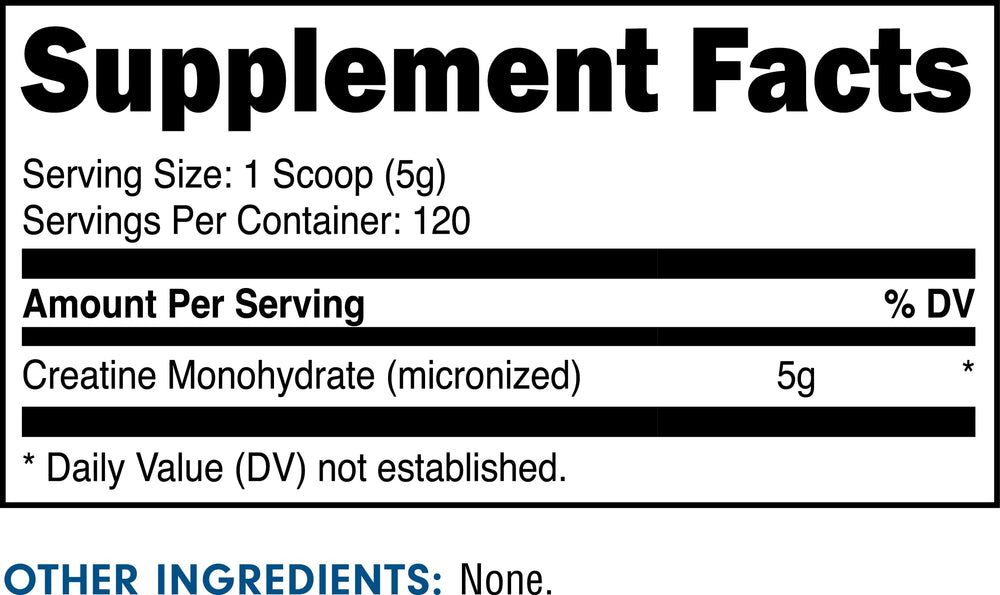 Serving scoop showing 5 g per serving of Bucked Up Creatine Monohydrate