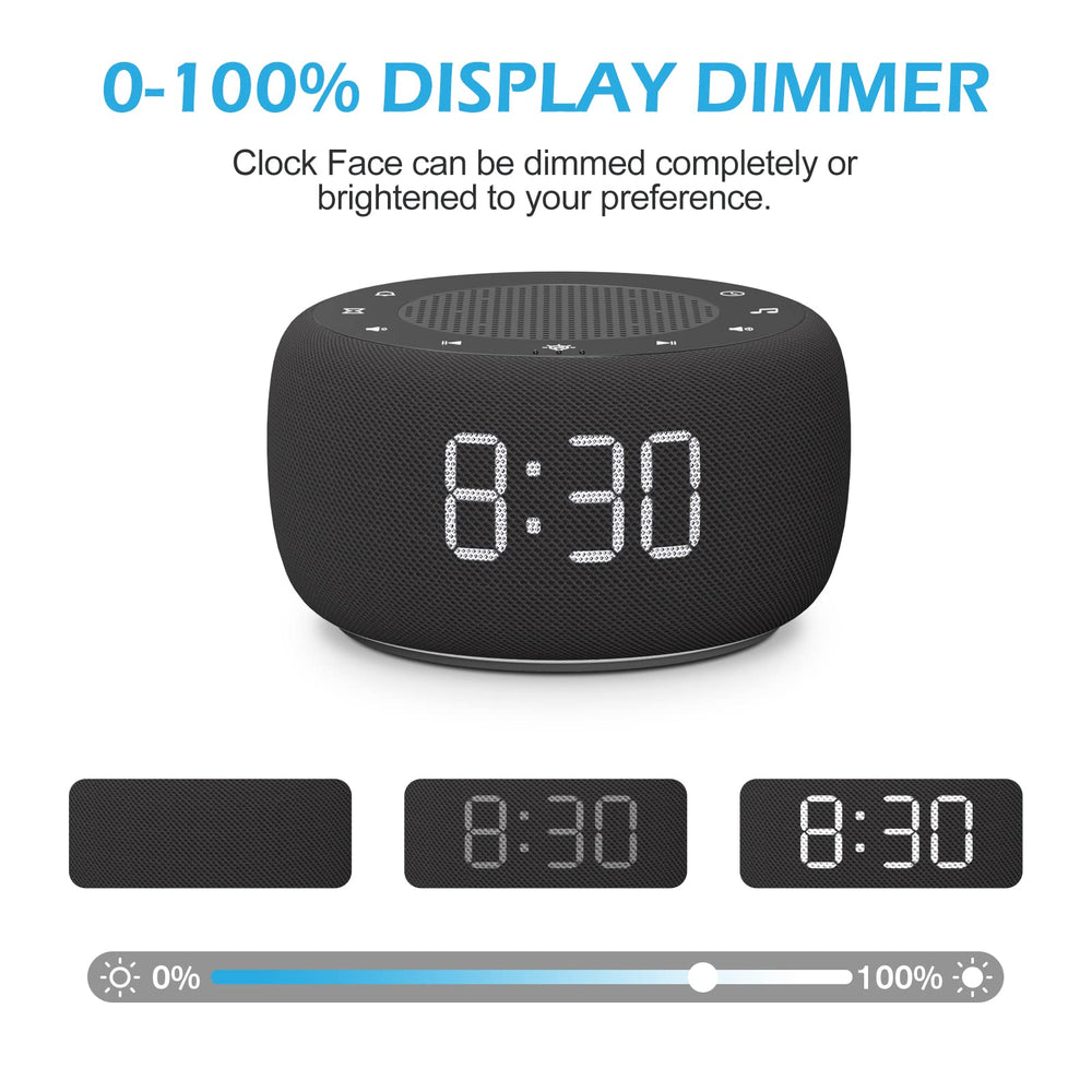 Buffbee clock brightness control knob demonstrating adjustable 0-100% display