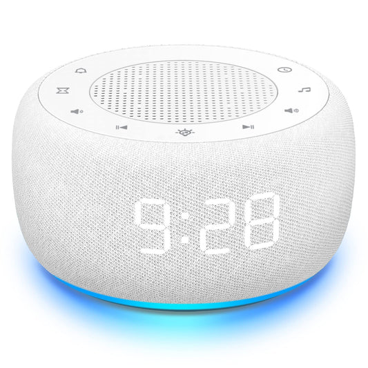 Buffbee Sound Machine 2-in-1 front view showing clock and speaker for better sleep.