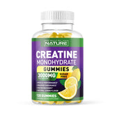Front view of Built By Nature Sugar Free Creatine Monohydrate Gummies lemon flavor bottle