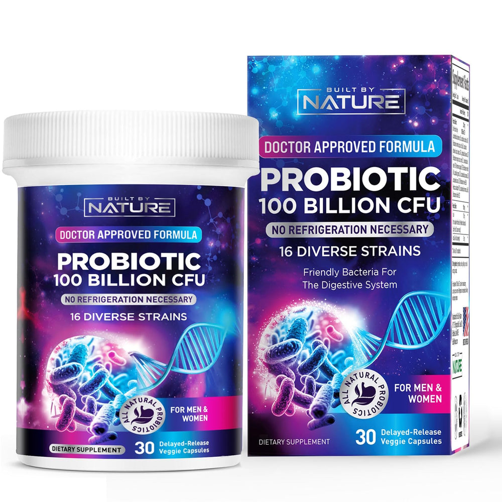 Built by Nature Probiotic bottle featuring 100B CFU with 16 strains