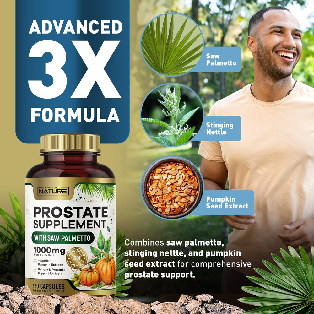 Nutrition facts label for Built by Nature Prostate Supplement