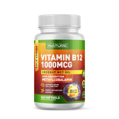 Bottle of Built by Nature Vitamin B12 1000 mcg methylcobalamin softgels, 360-count
