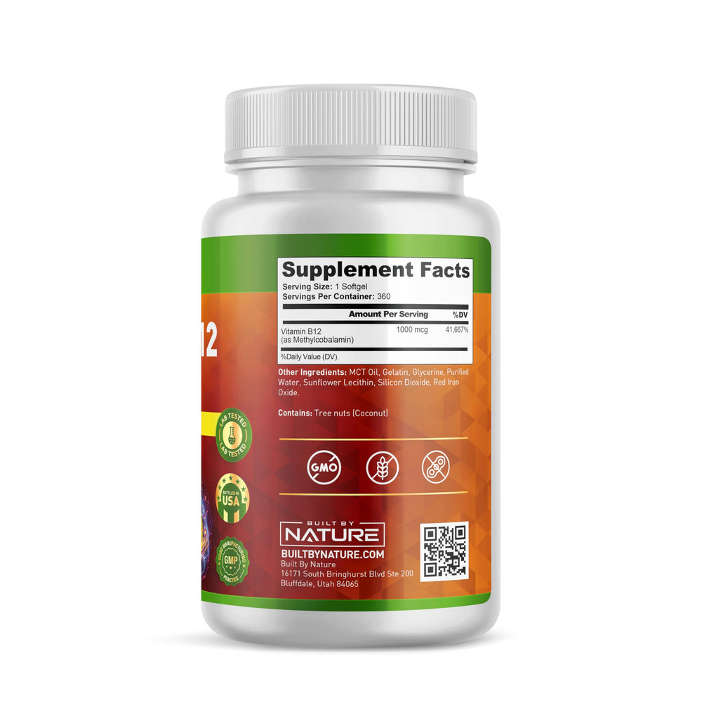 Close-up of fast-dissolve methylcobalamin B12 softgels