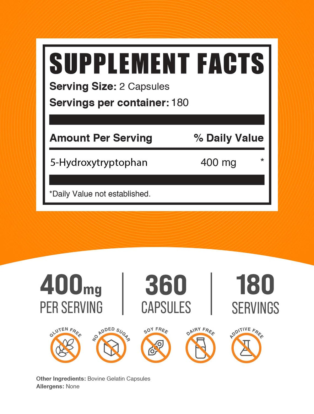 Gluten-free 5-HTP capsules packaging