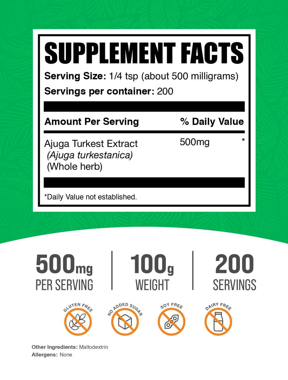 BulkSupplements Ajuga powder bottle with 100g label
