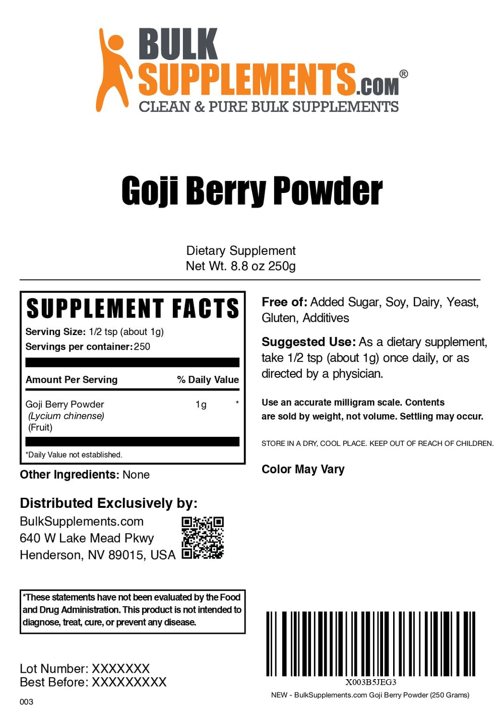 cGMP compliant manufacturing and third-party tested goji berry powder