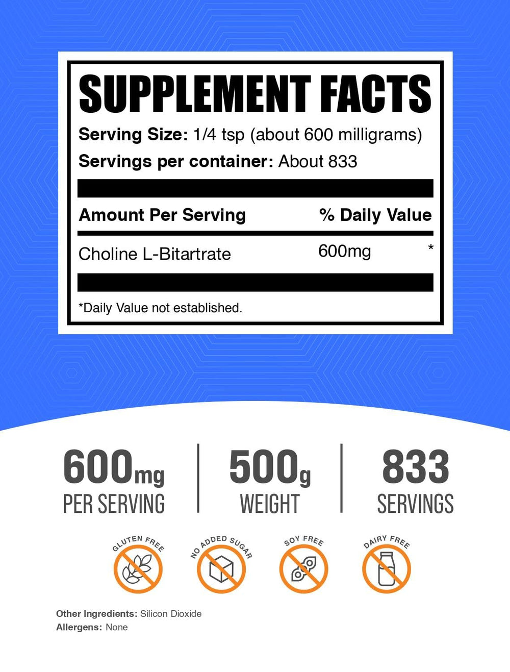 Choline Bitartrate powder label and packaging
